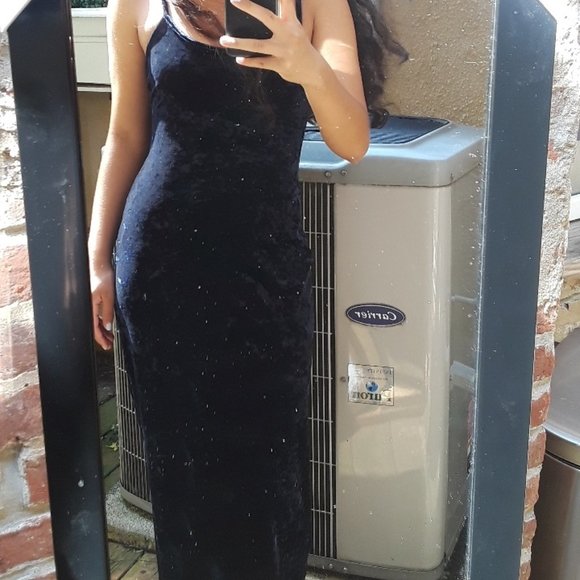 DARK BLUE VELVET LONG DRESS *PARTY DRESS - Picture 2 of 3